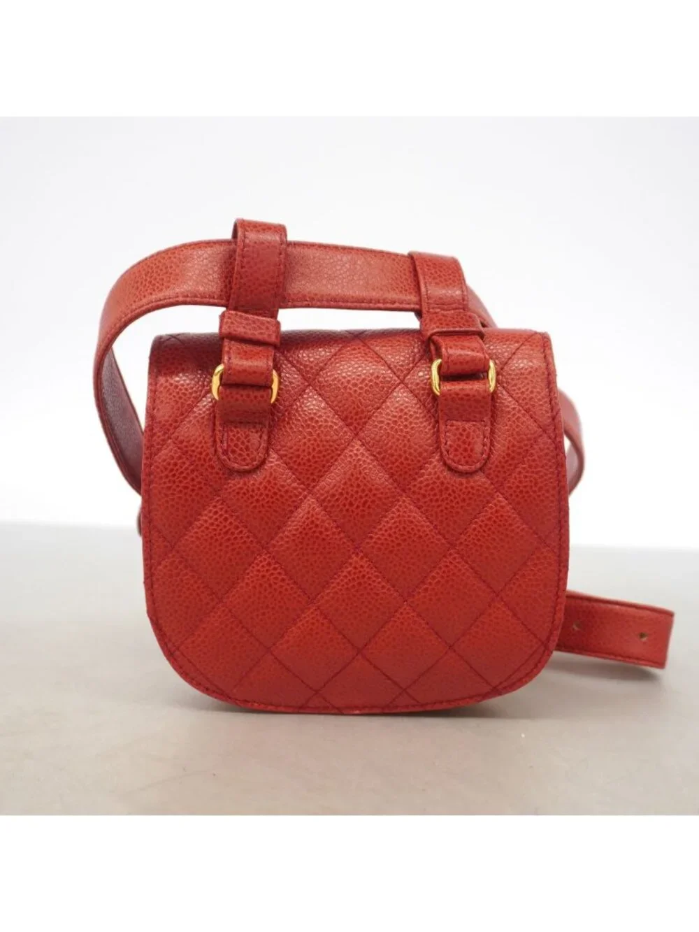 Chanel Waist Bag Quilted Caviar Leather Red Gold
